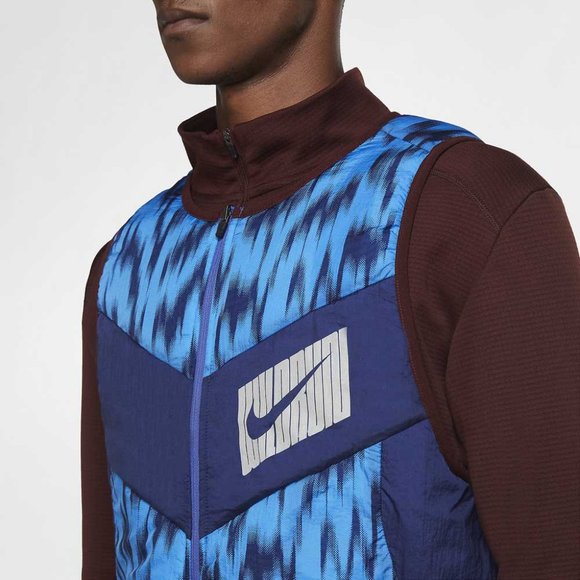 Nike AeroLayer Wild Running Puffer Vest Red Blue CU6058-624 Jogging Reversible - Picture 10 of 12